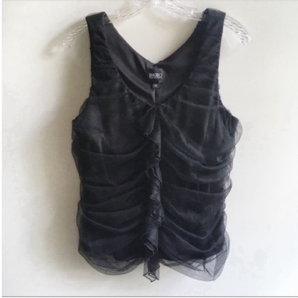 Bigio Collection top sleeveless black tulle ruffle